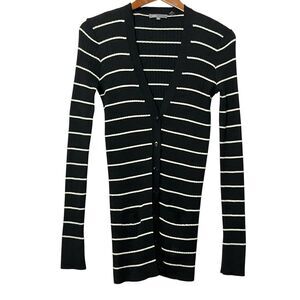Vince Long Ribbed Cotton Cardigan Women’s Size Medium Black White Striped